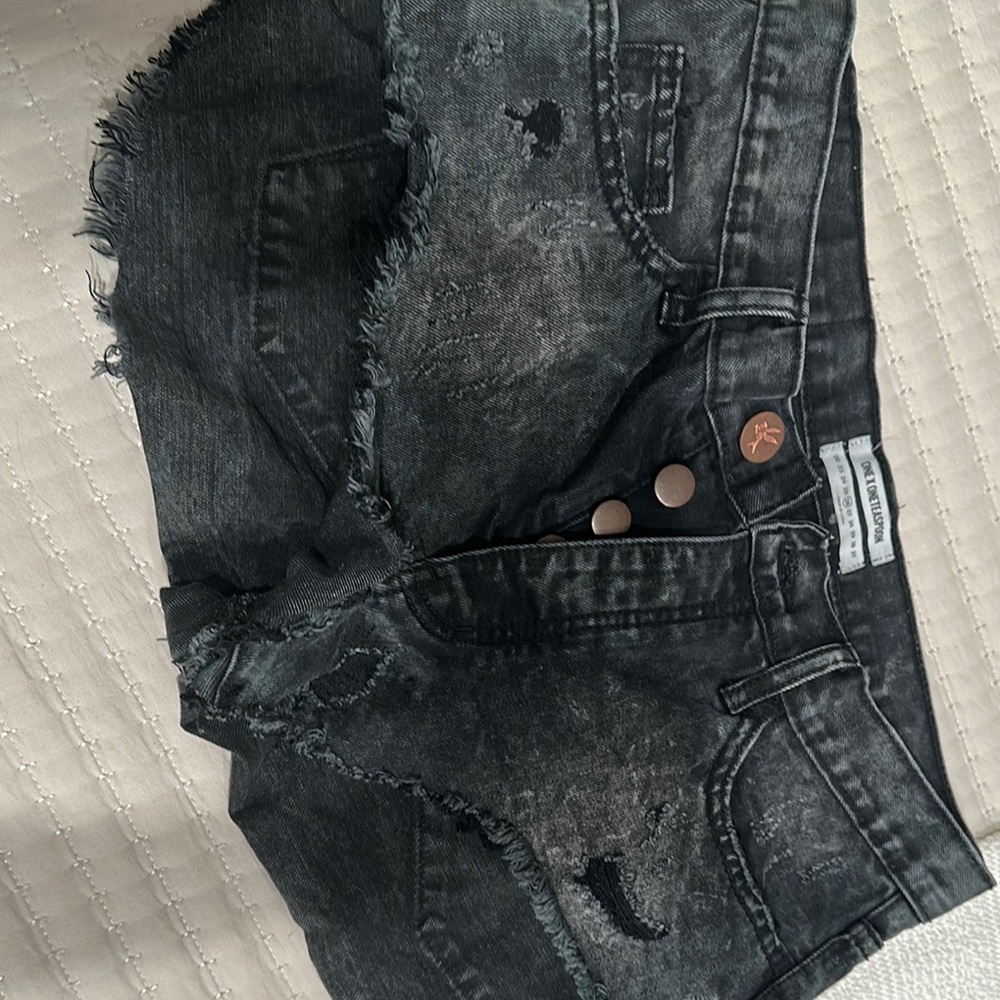 One Teaspoon Black Distressed Jean Shorts